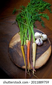 Multicolor Heirloom Carrots And Garlic