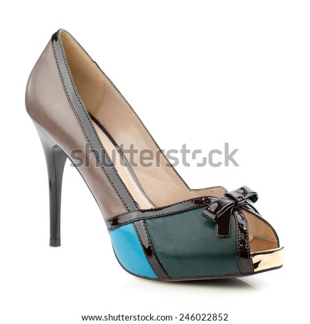 Multicolor high heel women shoe isolated on white background.