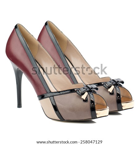 Multicolor high heel women shoes isolated on white background.
