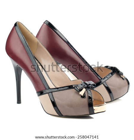 Multicolor high heel women shoes isolated on white background.
