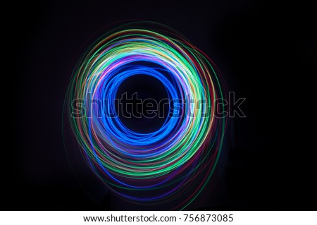 multicolor led light painting circular shape or zero or O letter abstract background