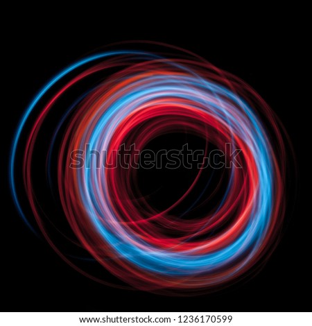 multicolor led light painting round trails abstract background on black