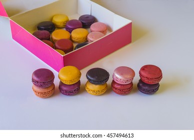 Multicolor macaroons in the box
