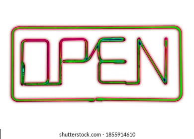 Multi-color Neon Open Sign Isolated On White Background.