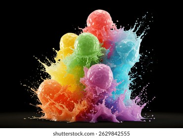Multicolor paint particles exploding in vibrant composition.