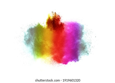 Multicolor Powder Explosion On White Background.