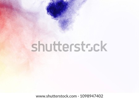 Multicolor powder explosion on white background. Colored cloud. Colorful dust explode. 