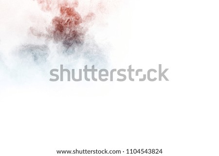 Multicolor powder explosion on white background. Colored cloud. Colorful dust explode.