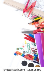 Multicolor School Supplies On White Background