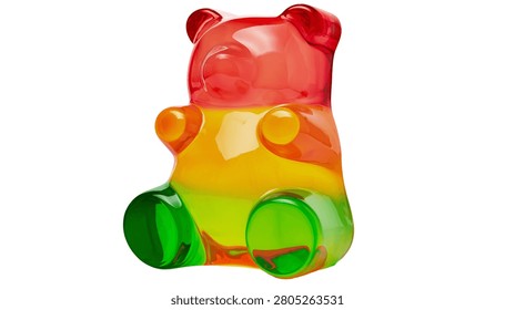 Multicolor translucent gummy bear candy with red orange yellow and green layers
