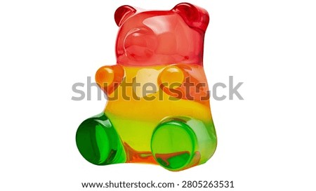 Multicolor translucent gummy bear candy with red orange yellow and green layers