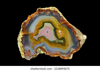 Multicolored agate with a unique contrasting pattern and pseudomorphosis. Origin: Morocco, High Atlas area around Aquim