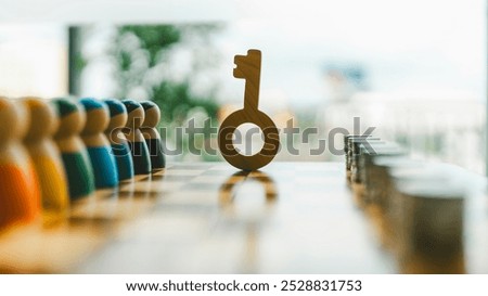 Multicolored businessman model with stack of money in a row with a padlock in the middle, Concepts on unlocking the secrets to success in people and financial management.