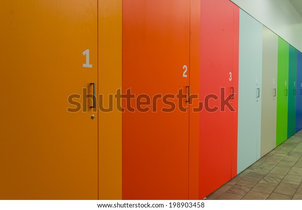 Multicolored Cabinets Colors Rainbow Cabinets Numbered Stock Photo