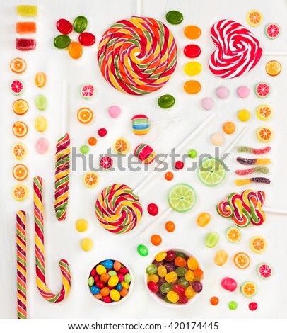 Similar – Image, Stock Photo Colorful lollipops and candies and sweet candy