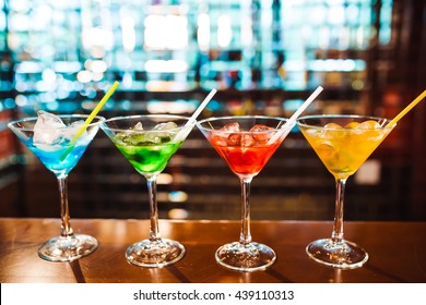 Multicolored cocktails at the bar. - Shutterstock ID 439110313