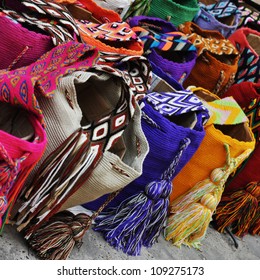 Multi-colored Colombian Bags On A Market Stall In Cartagena, Colombia