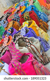 Multi-colored Colombian Bags On A Market Stall In Cartagena, Colombia