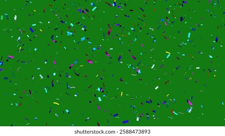 Multicolored confetti particle green screen.