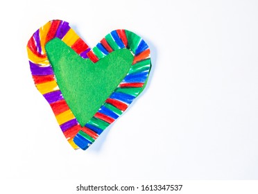 Multicolored Construction Paper Heart Made By A Child For Valentine's Day