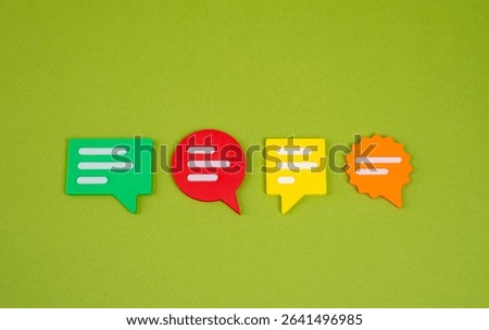 Multicolored conversation clouds. Communication and sharing ideas. Conversations and chats. Comments and opinions. Diverse ideas, communication, chats, shared opinions in a social or business context.