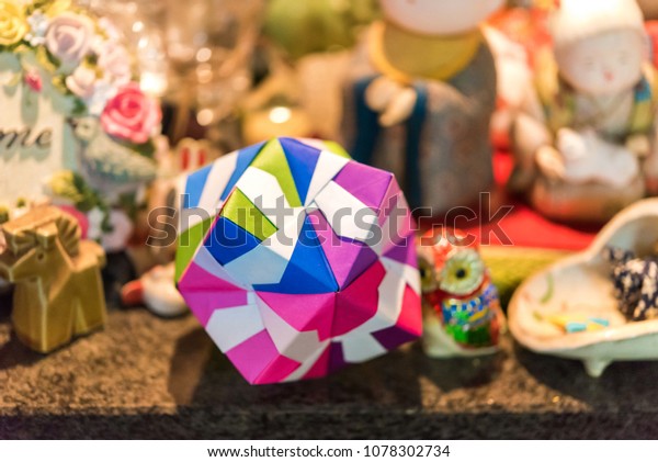 Multicolored Cube Origami Technique Kyoto Japan Stock Photo