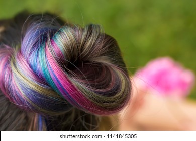 Multicolored Dyed Hair. Close-up. 