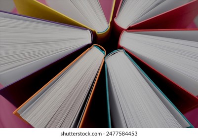 multi-colored endpapers of books Beautifully arranged books