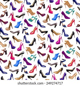 Multicolored female shoes background