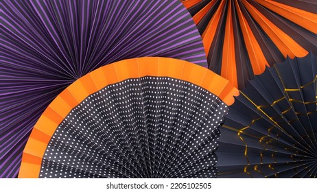 Multicolored Folding Paper Fan Abstract For Background. Layered Background Of Colorful Paper Fans In Halloween Colors.