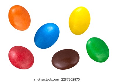 Multicolored glazed dragee isolated on white background. - Powered by Shutterstock