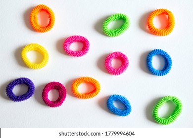 Multi-colored Hair Ties On White Background