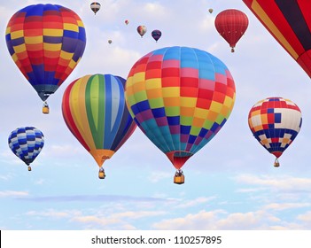 Multicolored Hot Air Balloons Flying