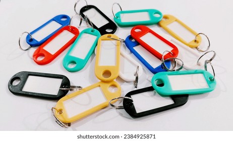 Multi-colored key chains with writing space on them