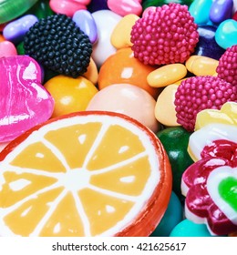 Multicolored Lollipops Candy Chewing Gum Background Stock Photo