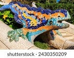 Multicolored mosaic dragon salamander  in Park Guell, Barcelona, Spain