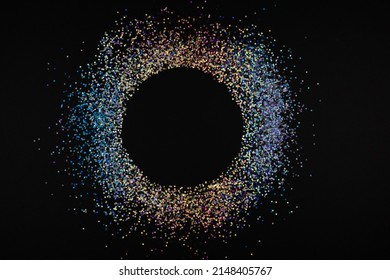 Multicolored Neon Glitter Circle With Copyspace On Black Backgroung