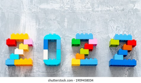 Multicolored Numbers 2022 From Kids Constructor Set On Isolated Gray Background With Place For Text