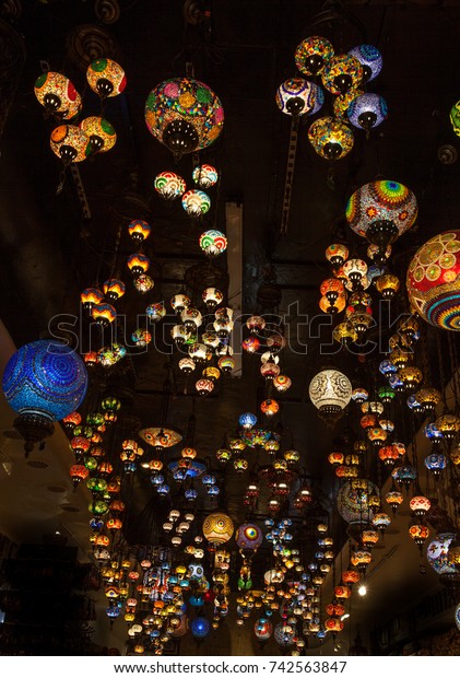 Multicolored Oriental Lamps Hanged Ceiling Lighted Stock