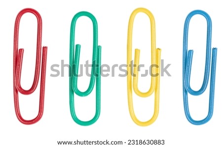 multicolored paper clips isolated on white background. close up