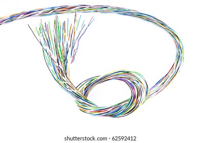 Multicolored Phone Cable Knot Over White Background