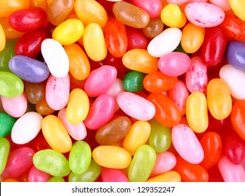 Multicolored Pile Of Jelly Beans For Background Image Closeup