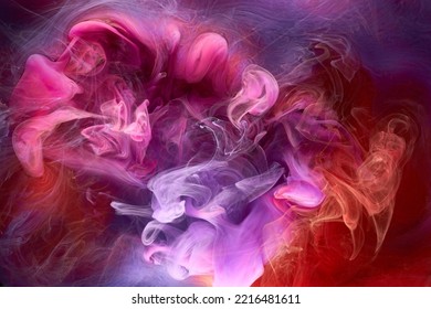 Multicolored Pink Smoke Abstract Background, Acrylic Paint Underwater Explosion