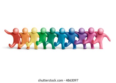 Multicolored   plasticine human dancing figures arranged in a row - Powered by Shutterstock