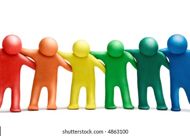 Multicolored  plasticine human dancing figures arranged in a row - Powered by Shutterstock