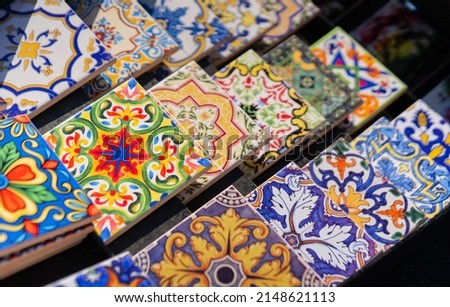 Multicolored Portugal azulejo souvenir tiles background