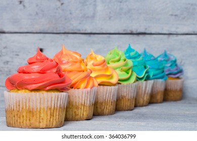 Multicolored Rainbow Cupcakes