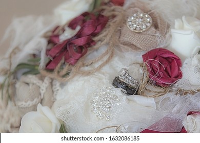 Multicolored Red And White Bridal Bouquet With Micro Wedding Band Photograph