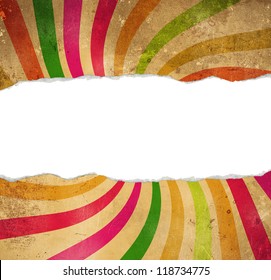 Multicolored retro background with teared corner for your text space