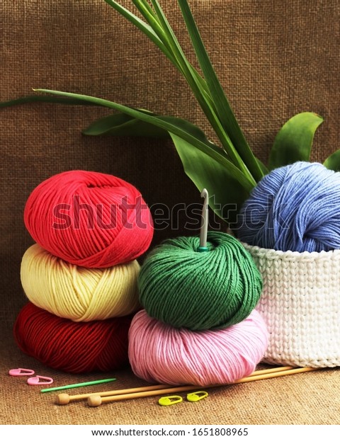 Multicolored Skeins Yarn Accessories Hand Knitting Stock Photo (Edit ...